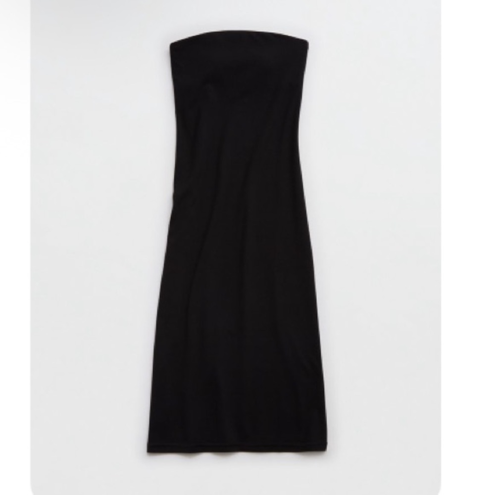aerie Strapless Black Bodycon Midi Dress